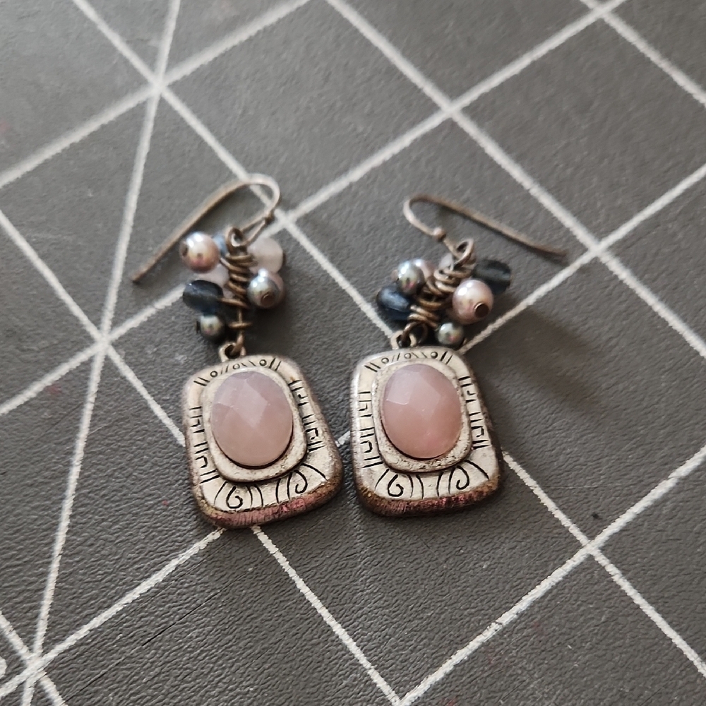Victorian-Inspired Pink and Silver Drop Earrings